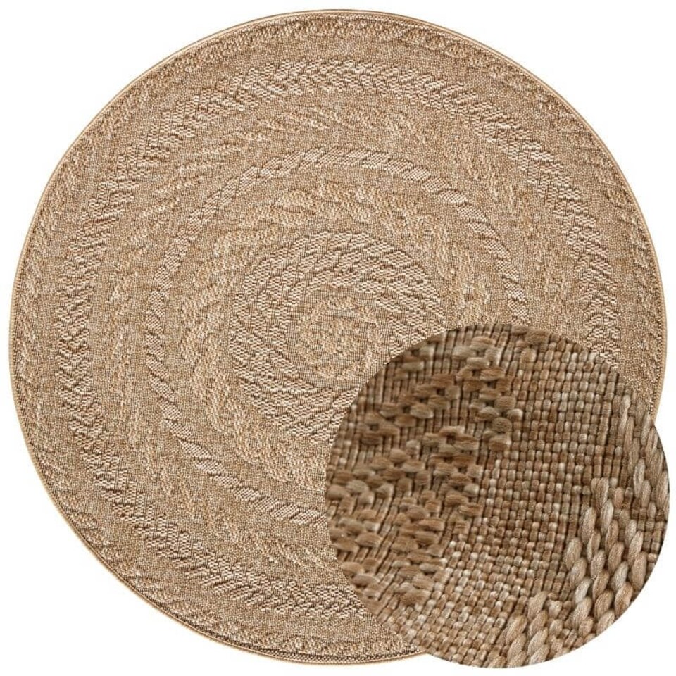 image 1 of The Rugs Indoor Outdoor Almendro Round Rug Chevron Design High Low Texture