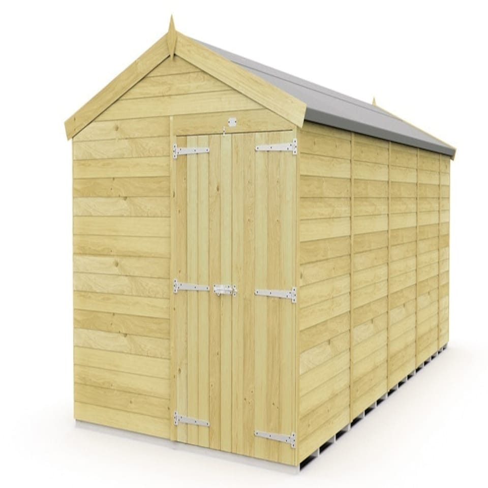 image 1 of 8 x 19 Feet Apex Shed - Double Door Without Windows - Wood - L560 x W231 x H217 cm | Brown