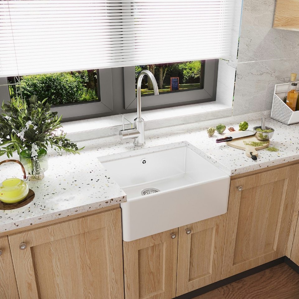 image 1 of 595mm - Single Bowl Butler Kitchen Sink - with Overflow & No Tap Hole
