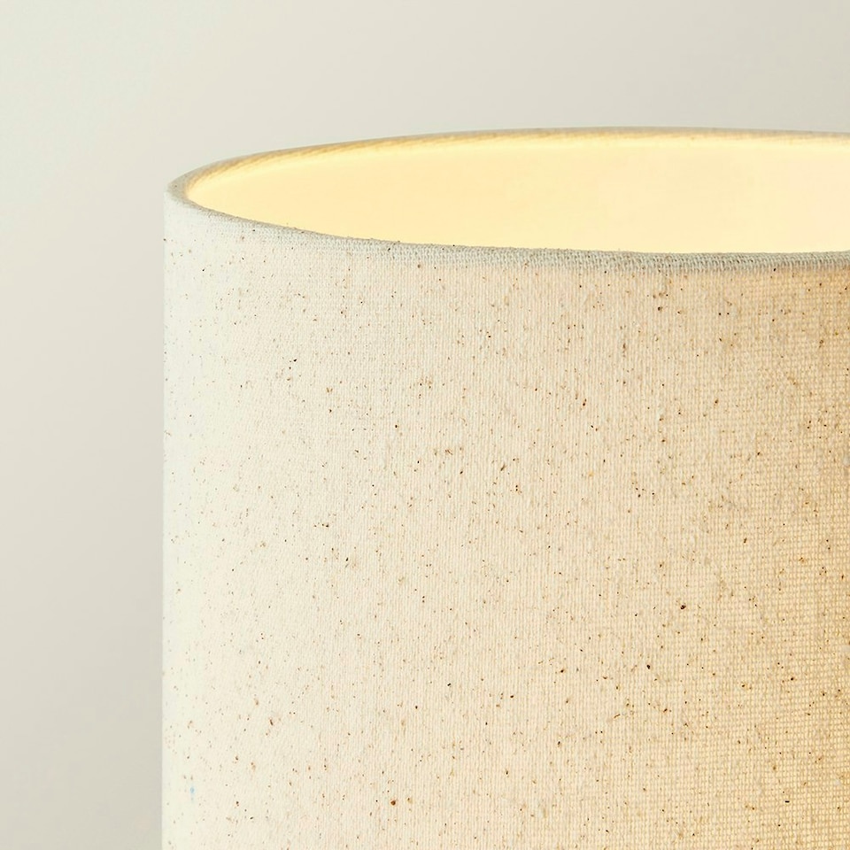 image 1 of ValueLights Wyatt Natural Linen Tall Lamp Shade Walnut Wood Bobbin Floor Lamp Cream
