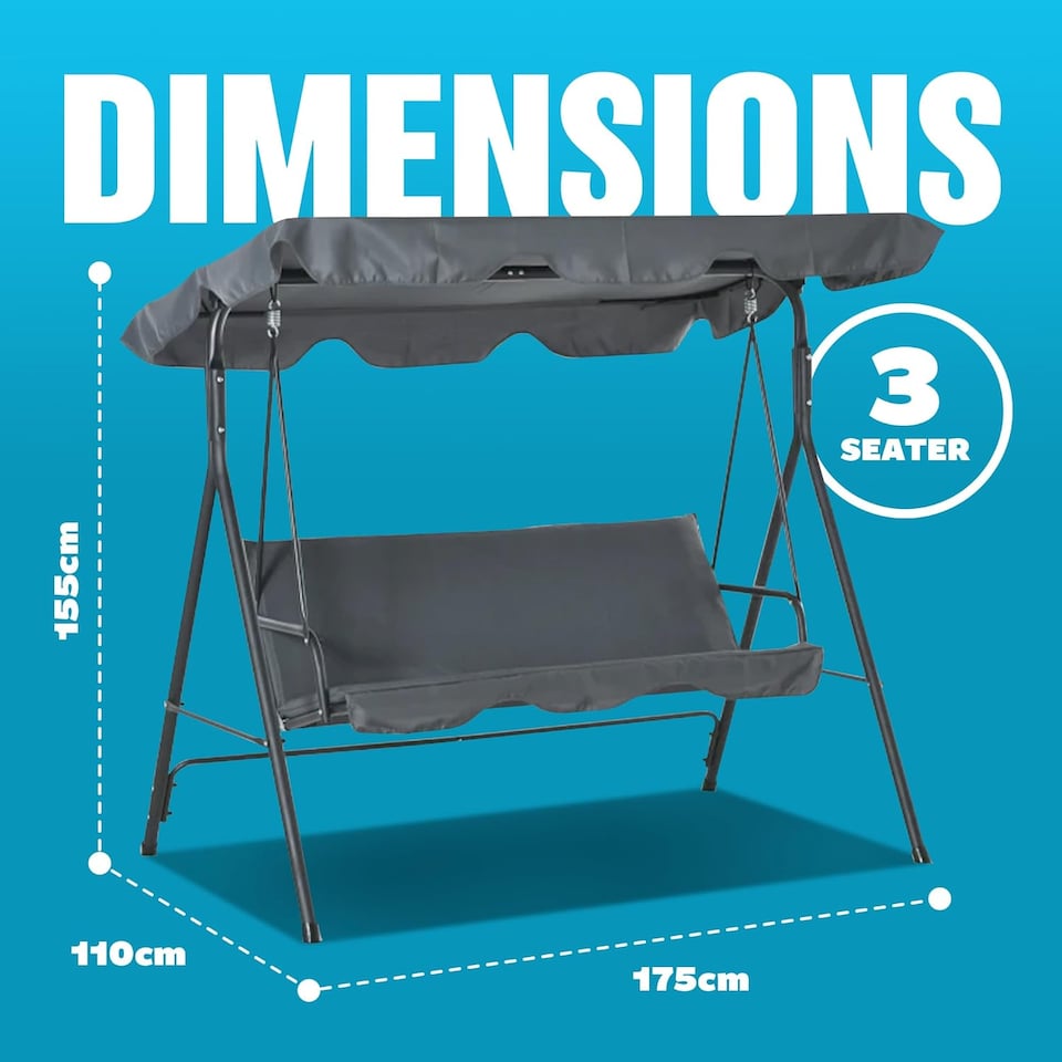 image 1 of 3 Seater Grey Garden Swing Chair Seat Hammock Swinging Metal Furniture