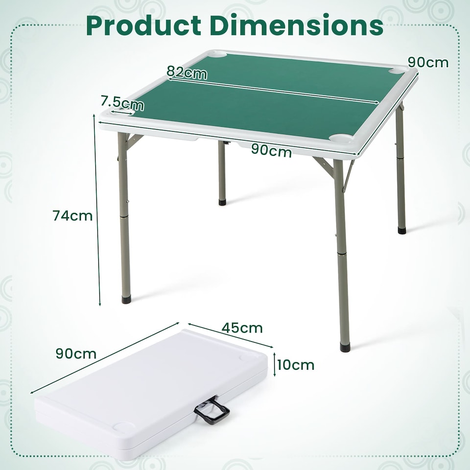 90CM Folding Mahjong Table 4 Player Game Card Table w/Cup Holders-Green ...