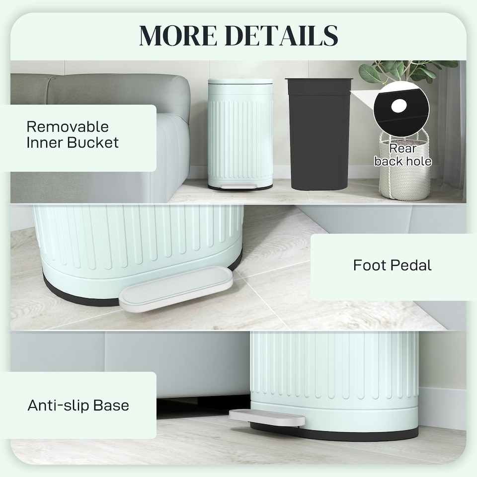 image 1 of HOMCOM Pedal Bin, Metal Kitchen Bin with Soft-close Lid