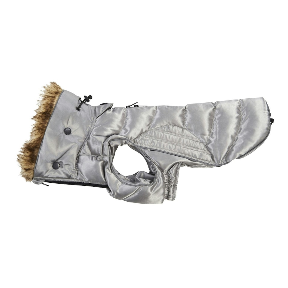 Kruuse Buster Quilted Active Dog Coat With Faux Fur Trim - Grey - XX-Small