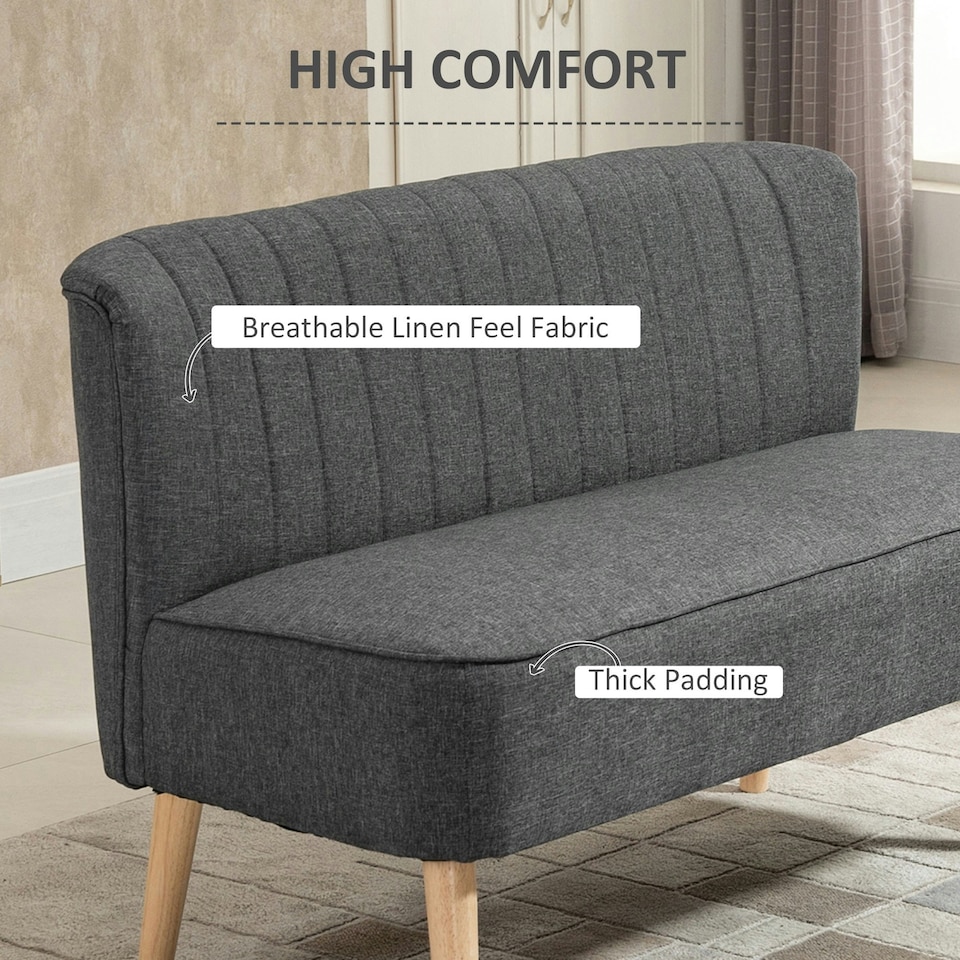image 1 of HOMCOM Linen-Feel Double Sofa w/ Wood Frame Padding Back, Grey