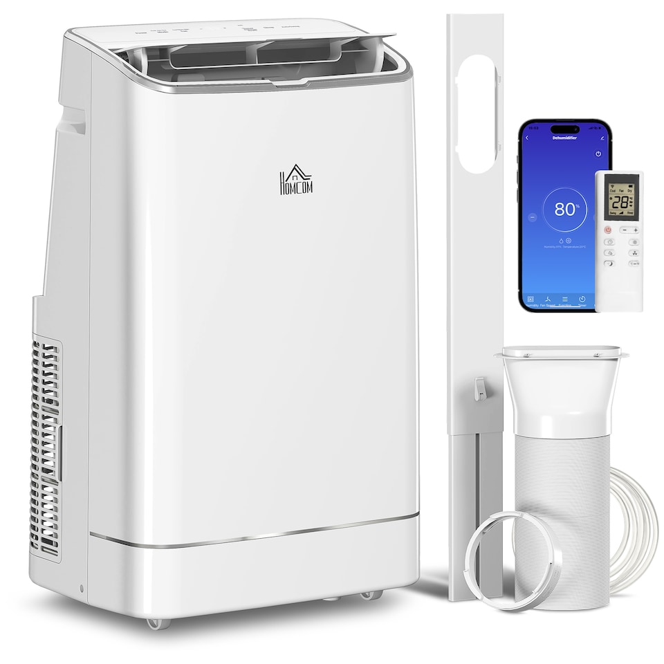 image 1 of HOMCOM 5-in-1 Portable Air Conditioner 14000BTU with App Voice Control, Heater, Dehumidifier, Cool, Fan, Sleep, Smart Home WiFi Compatible, Air Conditioning Unit with 24H Timer, Window Kit, White