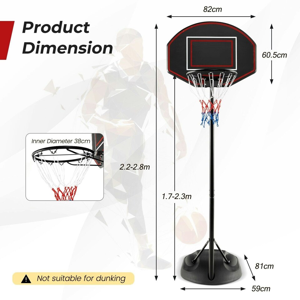 image 1 of COSTWAY Portable Basketball Hoop Stand Adjustable Basketball Black | Standard