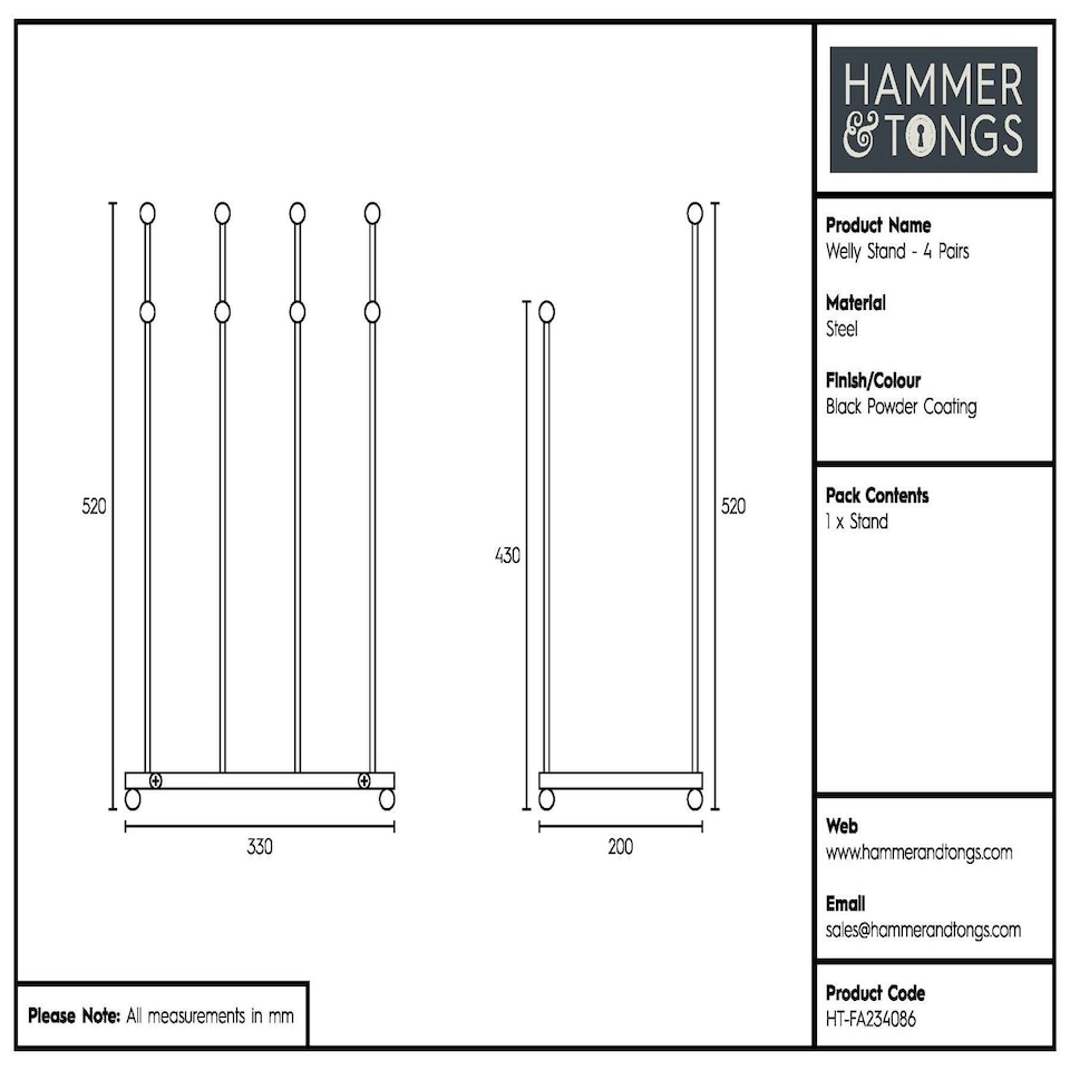 image 1 of Hammer and Tongs Steel Wellington Boot Rack - 4 Pair - Black Black