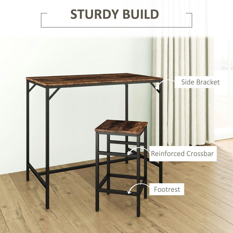 image 1 of HOMCOM Industrial Rectangular Dining Table Set with 4 Stools for Dining Room