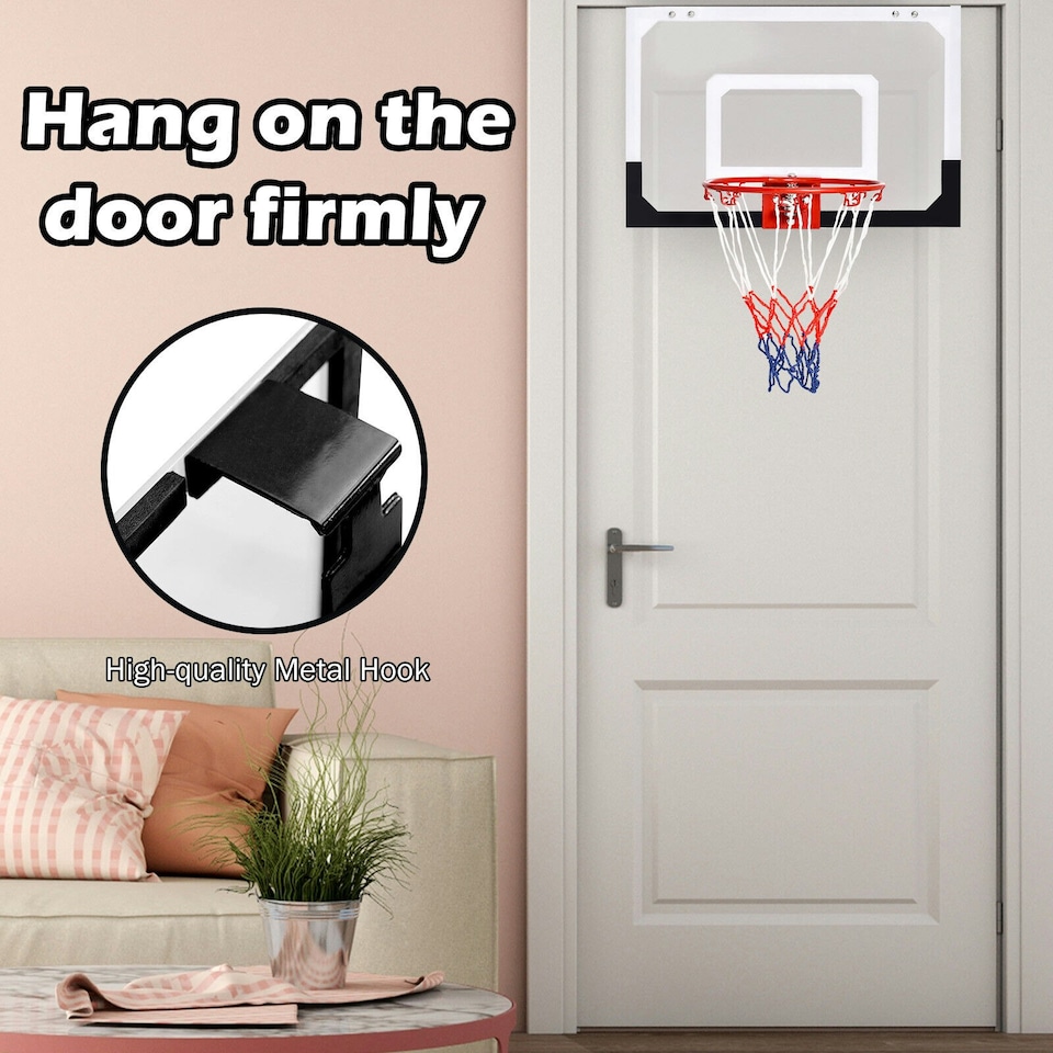 image 1 of COSTWAY Basketball Hoop Over-The-Door Basketball Backboard Red | Standard