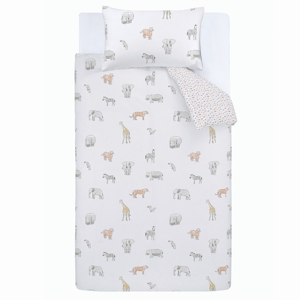 image 1 of Bianca Zoo Animals Cotton Reversible Duvet Cover Set | White | Toddler