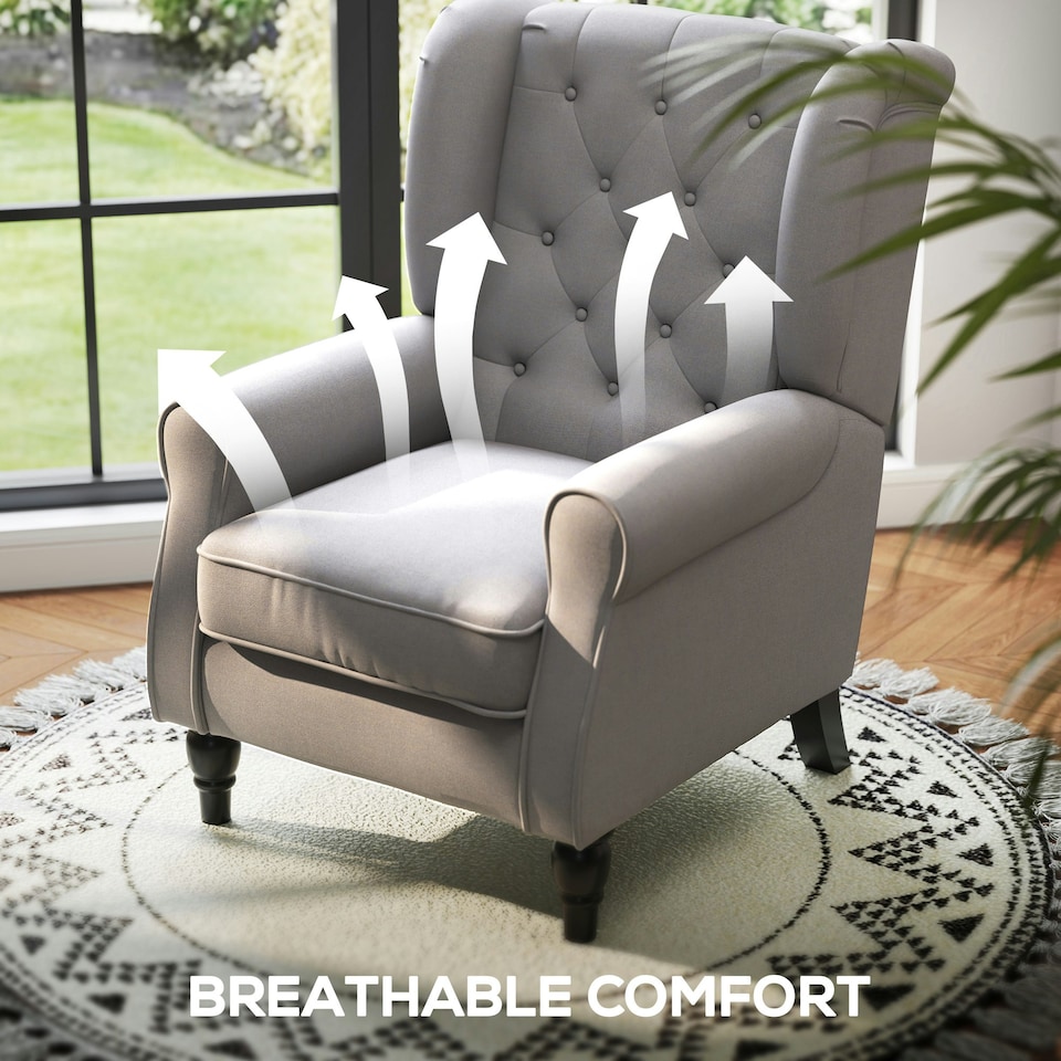 image 1 of HOMCOM Accent Armchair Home Furniture Retro Tufted Club Wood Fabric, Grey