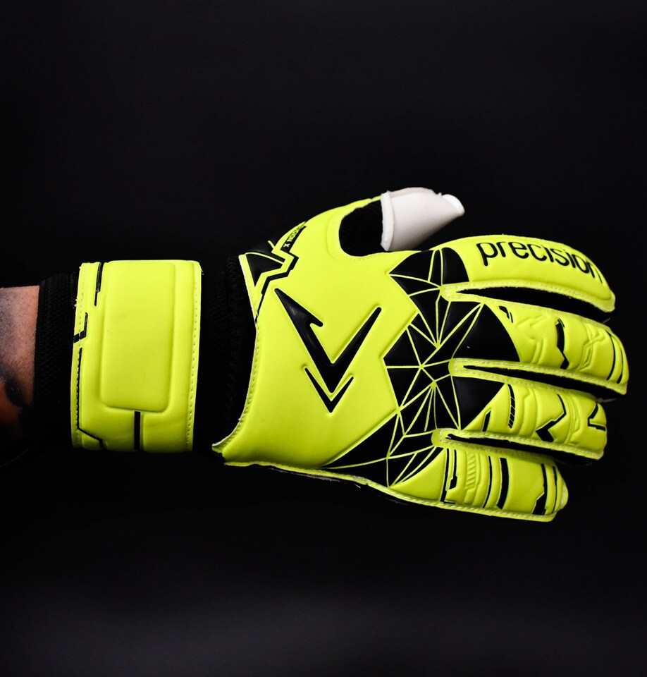 image 1 of Precision Training Fusion X Flat Cut Essential Football Adult's Goalkeeper Gloves, Fluo Yellow, 8