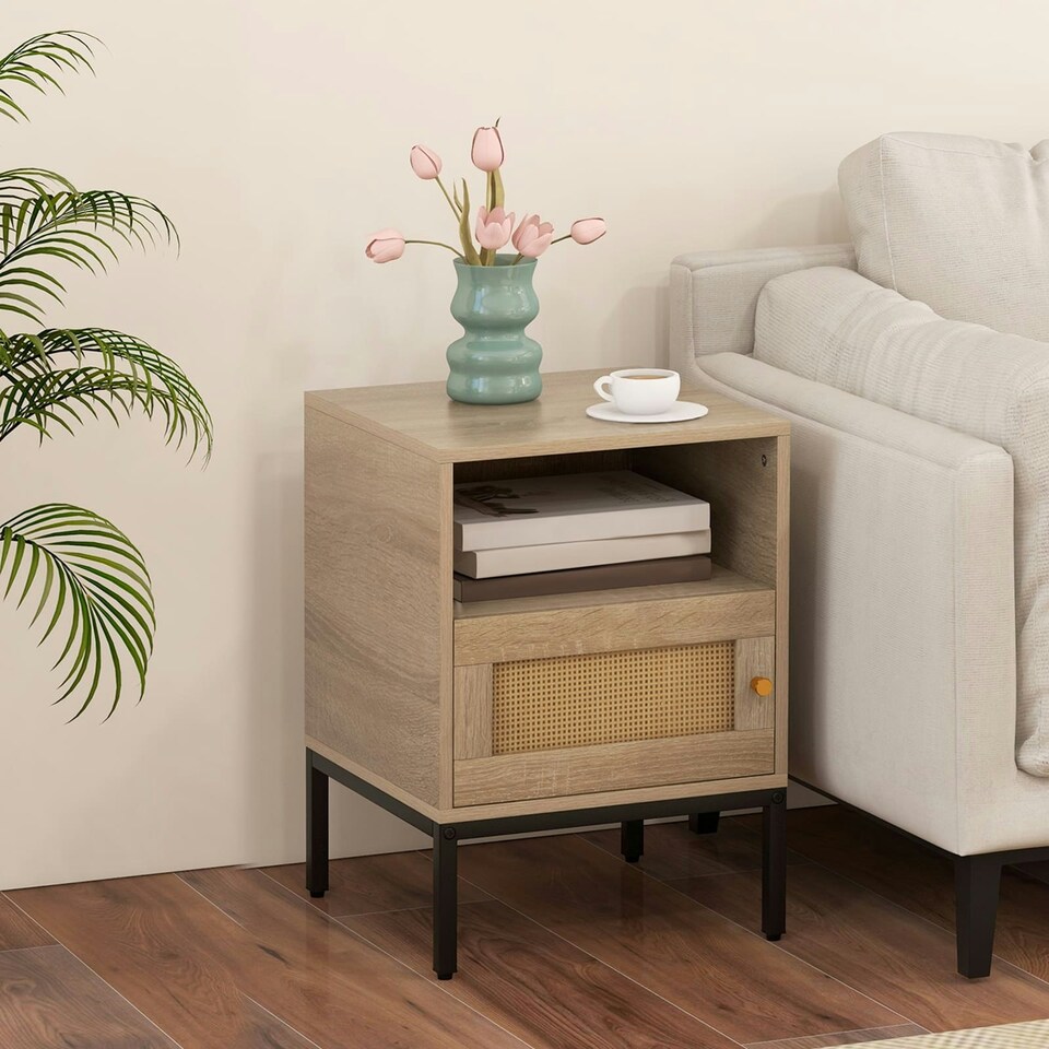 image 1 of COSTWAY Nightstand Set of 2 Accent Table with Storage Brown