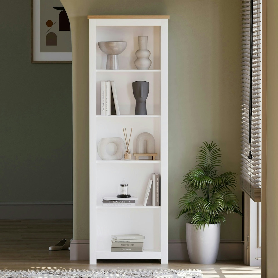 image 1 of Vida Designs Arlington 5 Tier Bookcase Shaker Style Display Storage, White & Oak