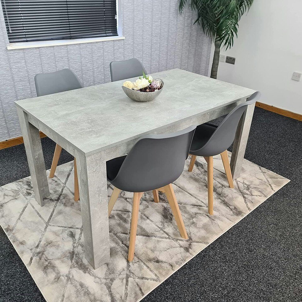 Oak Effect Dining Table Set With 4 Grey Faux Leather Chairs Dining Room ...
