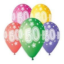 Assorted Colour Cosmic Stars Age 50 Latex Balloons 33cm / 13 in - Pack of 6