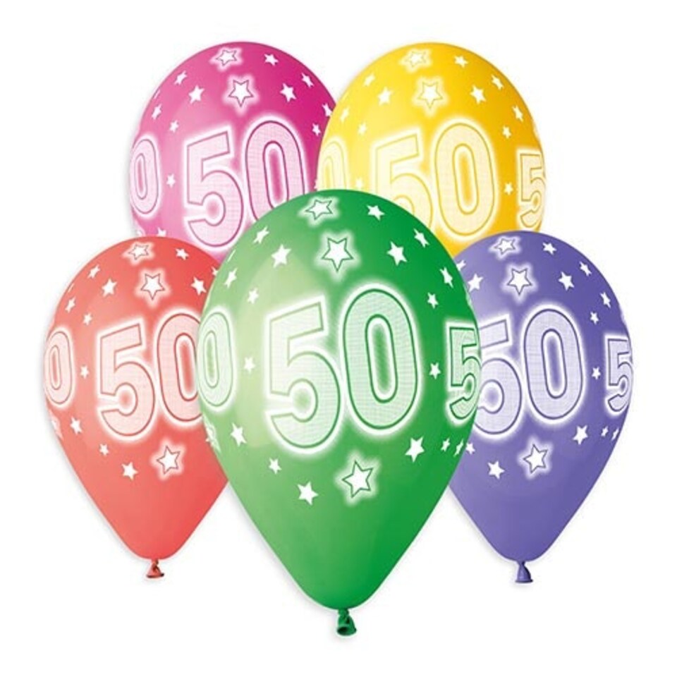 image 1 of Assorted Colour Cosmic Stars Age 50 Latex Balloons 33cm / 13 in - Pack of 6