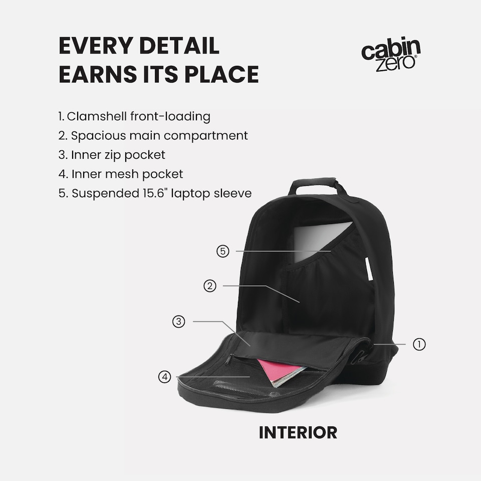 image 1 of CabinZero Classic Cabin Backpack 36L, Carry-on Approved with Lightweight Build