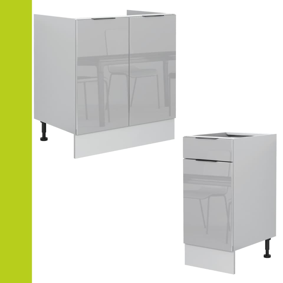 image 1 of Kitchen Cabinets 5 Unit Set Soft Close 180cm Modern Kitchenette Light Grey Gloss Storage Fitted Kitchen Star