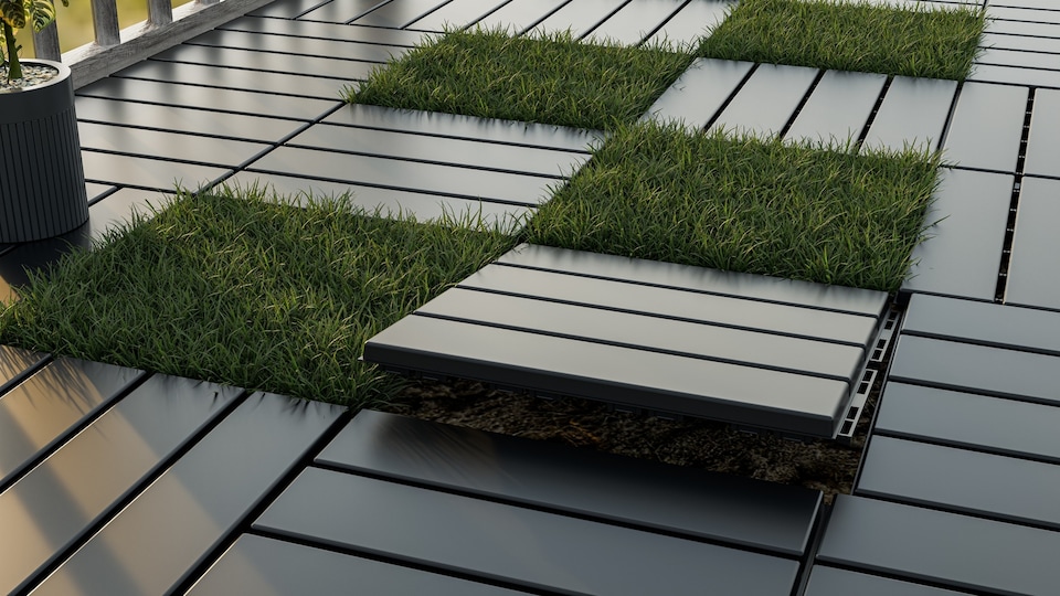 image 1 of URBNLIVING Interlocking Garden Deck Tiles | Multi | Anthracite | 9 Tiles