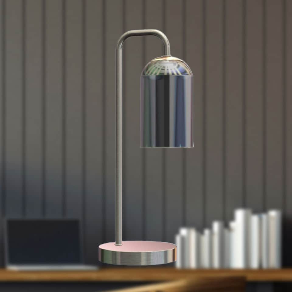 image 1 of Set of 2 Victoria - Satin Nickel Touch Lamps with Smoke Glass Shades Silver | Grey