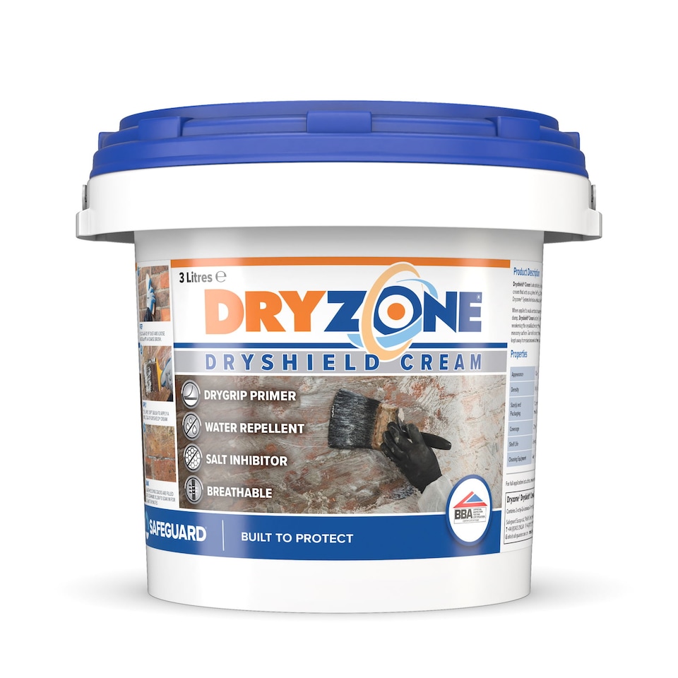 image 1 of Dryshield Cream (3L) Dryzone System - Internal Salt-Resistant Masonry Primer for Rising Damp - Breathable One-Coat Cream for Walls