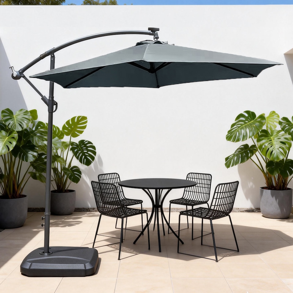 image 1 of Direct Wicker Cantilever Garden Parasol Outdoor Umbrella Sunshade with Crank Handle, Grey | Grey