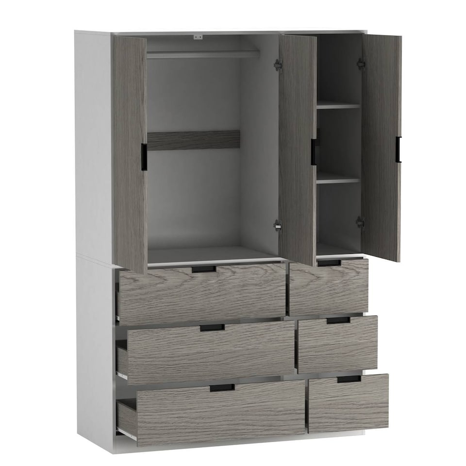 image 1 of RIGA 3 Door 6 Drawer Wardrobe | White | White & Cedar Grey | 10 x 44.5 x 79 | 1