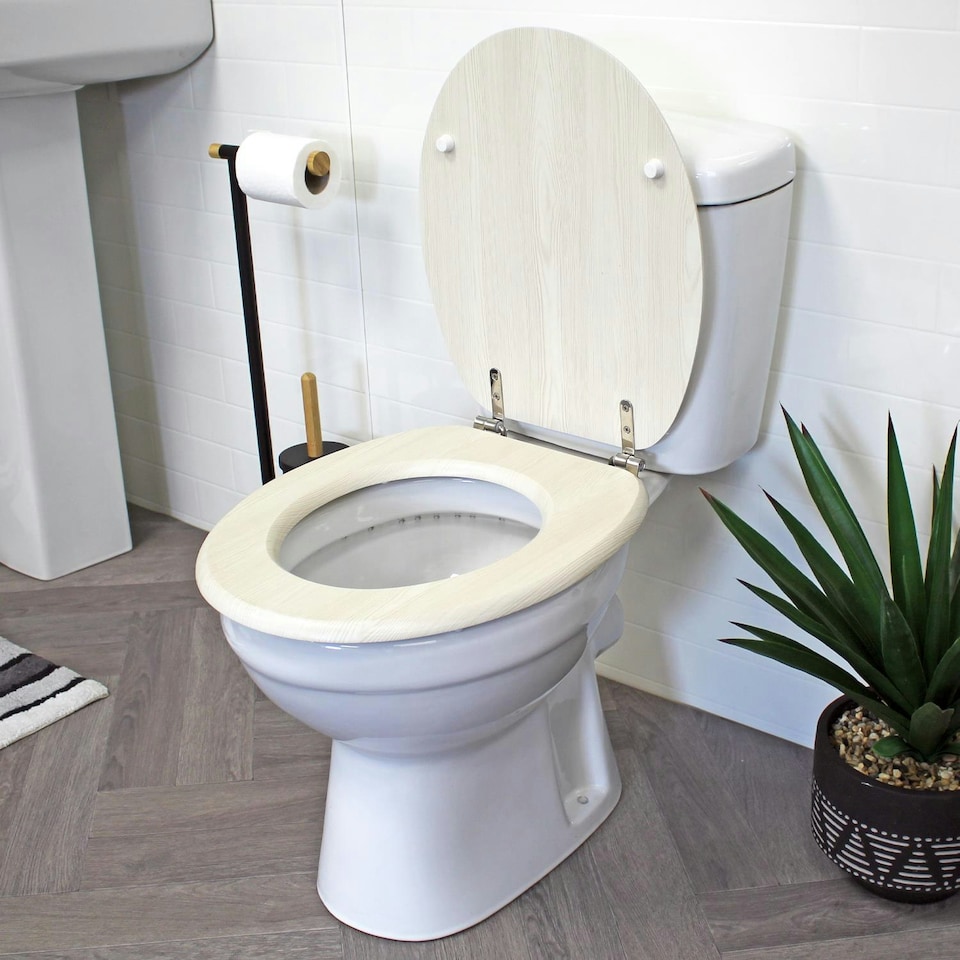 image 1 of Showerdrape Oxford White Oak Wooden Toilet Seat
