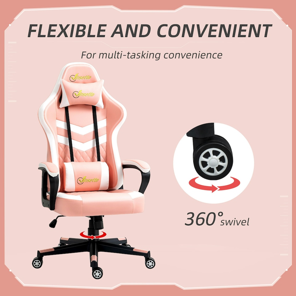 image 1 of Vinsetto Racing Gaming Chair w/ Lumbar Support, Office Gamer Chair, Pink