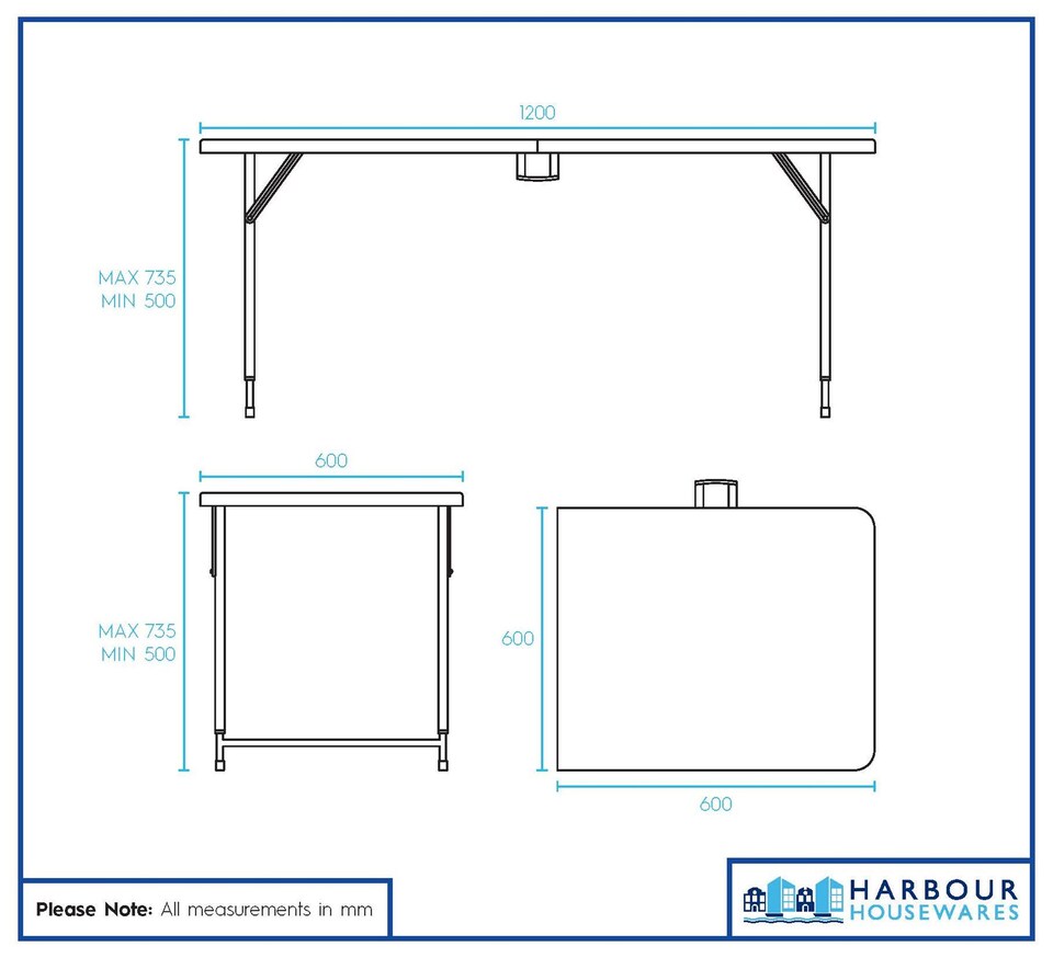 image 1 of Harbour Housewares Height Adjustable Folding Trestle Table - 120cm (4ft) - Black
