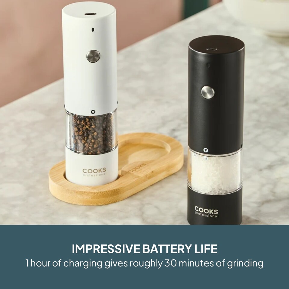 image 1 of Cooks Professional Rechargeable Salt and Pepper Mill Set with Bamboo Base
