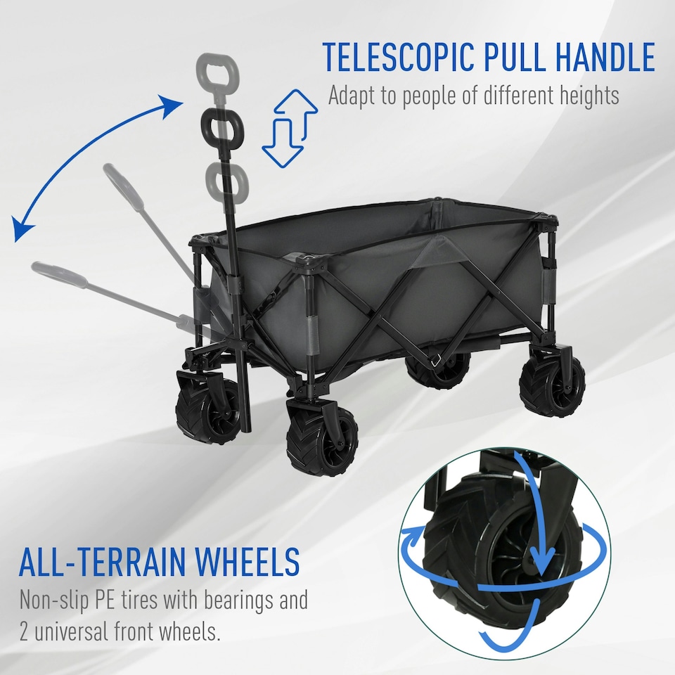 image 1 of Outsunny Outdoor Cart Folding Cargo Wagon Trailer Beach w/ Handle Dark Grey