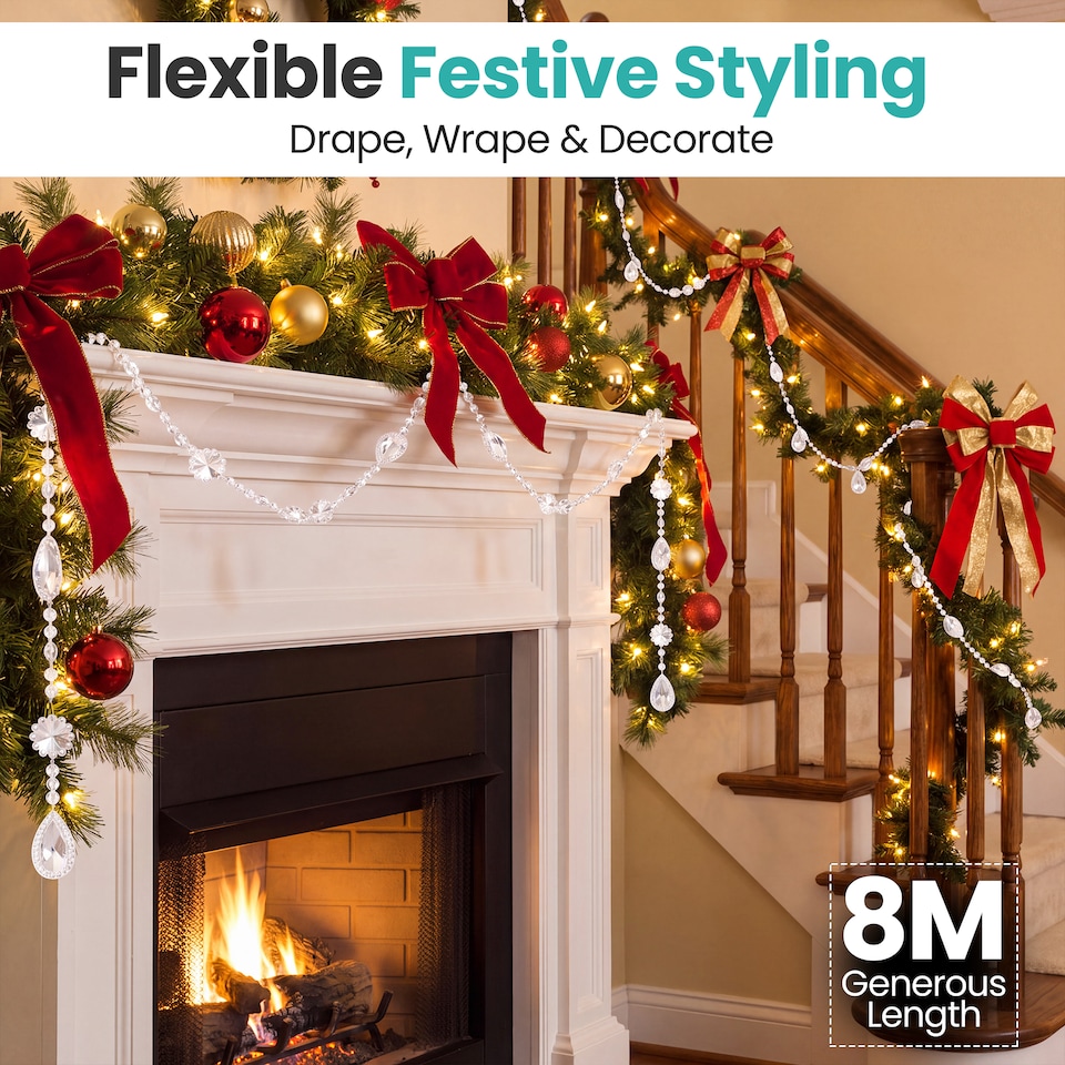 image 1 of Iridescent Bead Chain Garland, Christmas Clear Garland Strands - 8M