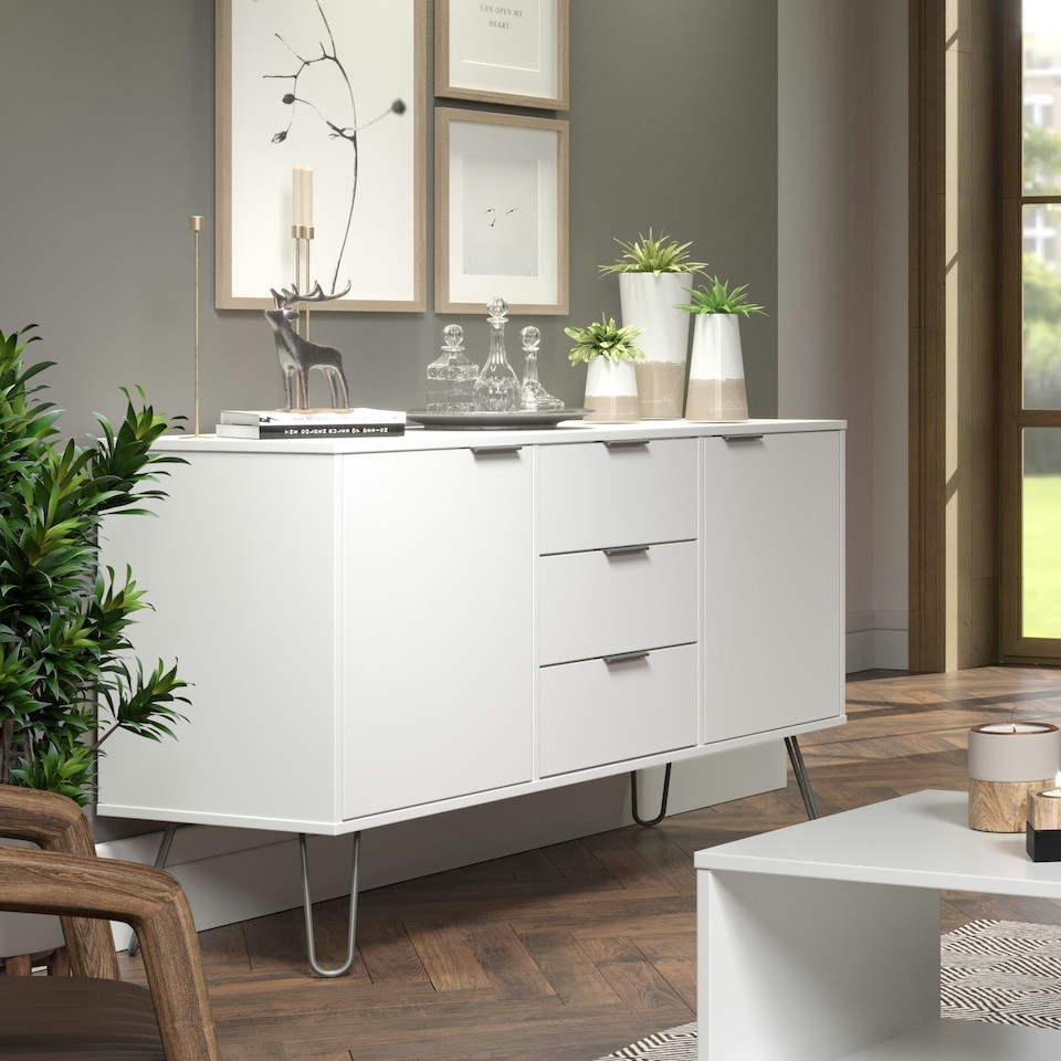 image 1 of Augusta White, Medium Sideboard With 2 Doors, 3 Drawers White