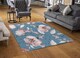 image 2 of Pink Flowers On Blue Rug | Multi