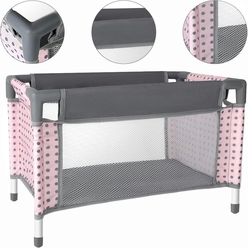 image 1 of 5-in-1 Baby Doll Accessories Play Set – Pink Stroller, Cot, Play Mat, Bouncer & Travel Bags Fits 12"–14" Dolls (Doll Not Included)