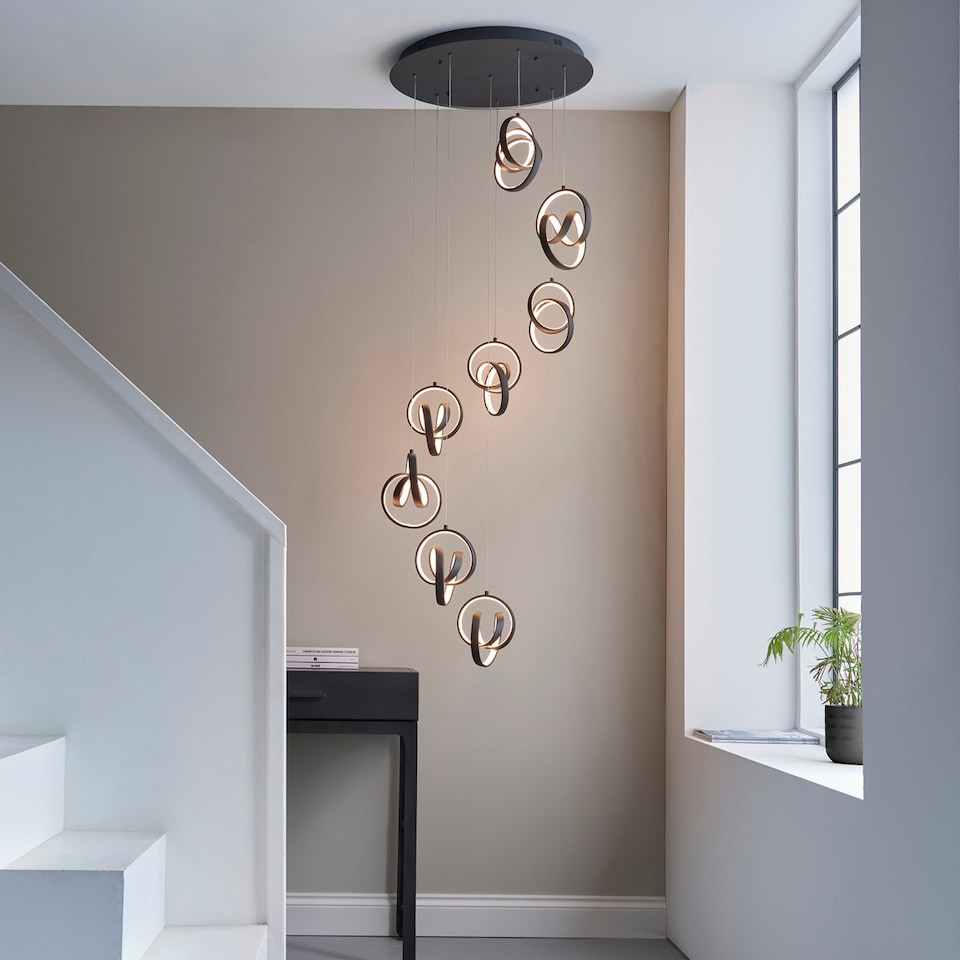 image 1 of Cosma Modern Designer Integrated LED Cluster Drop Pendant 8 Light Textured Black Finish