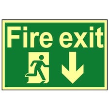 Scan Fire Exit Running Man Arrow Down - Photoluminescent 300 X 200mm - Multi Colour - 200 x 300mm