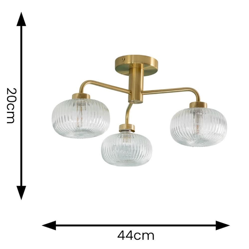 image 1 of ValueLights Amaia Gold IP44 3 Way Clear Ribbed Glass Ceiling Light | Gold