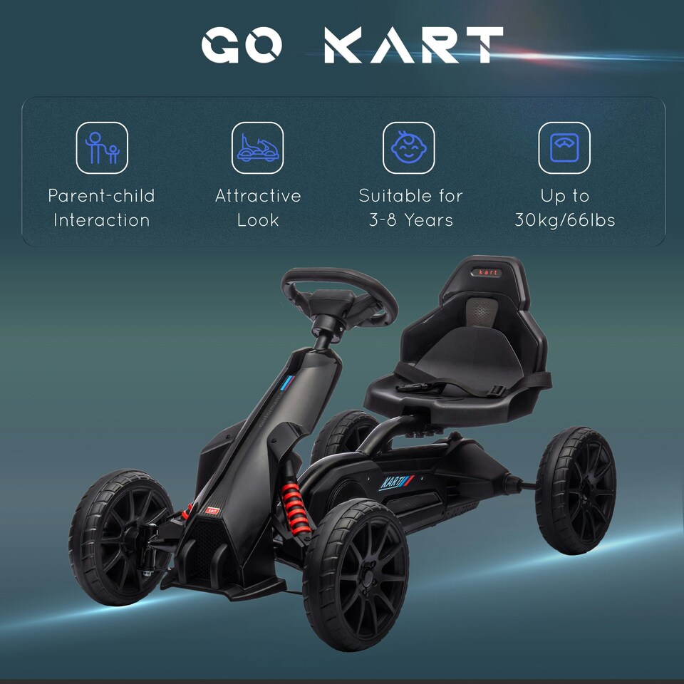 image 1 of HOMCOM Children Pedal Go Kart w/ Adjustable Seat, Handbrake - Black