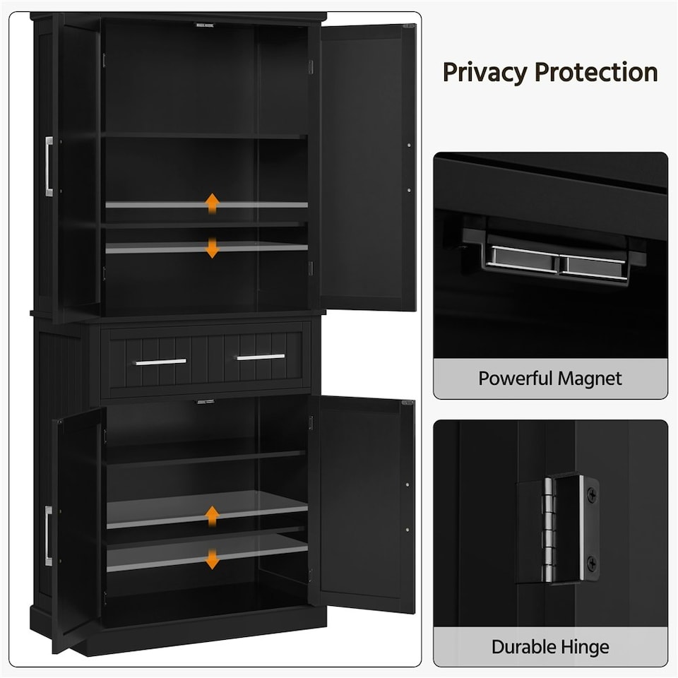 image 1 of Yaheetech Tall Pantry Cupboard with Doors and Adjustable Shelves Black