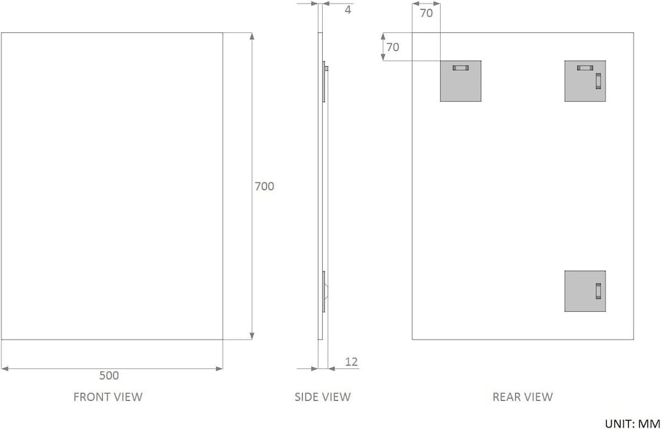 image 1 of 50 x 70cm Rectangle Frameless Bathroom Mirror with Wall Hanging Fittings