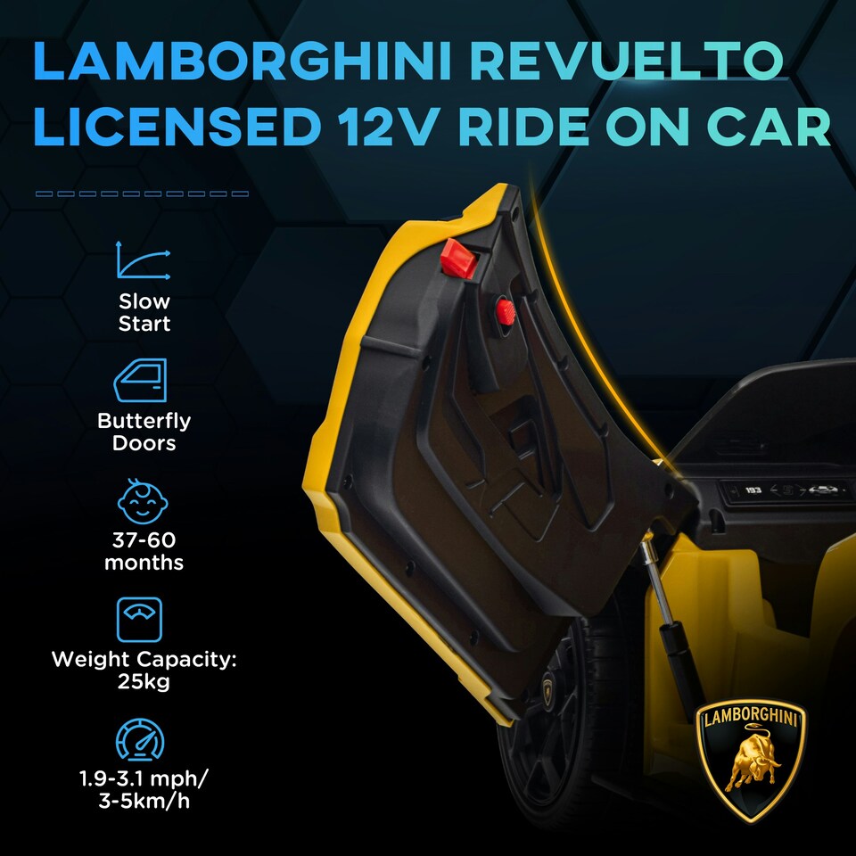 image 1 of AIYAPLAY Lamborghini Revuelto Licensed Ride On Car, with Suspension, Yellow