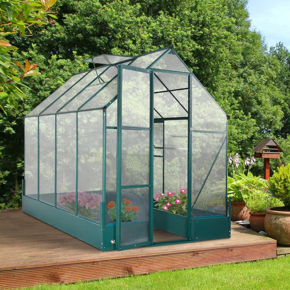 image 1 of Outsunny Walk-in Greenhouse Garden Polycarbonate Aluminium w Smart Window 6x6ft