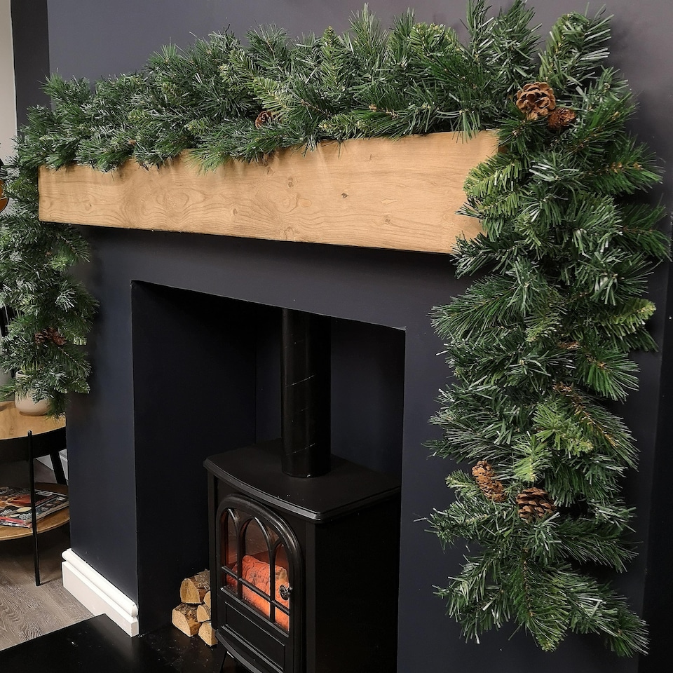 image 1 of 2.7m Green Christmas Garland with Pine Cones and Mixed Needles