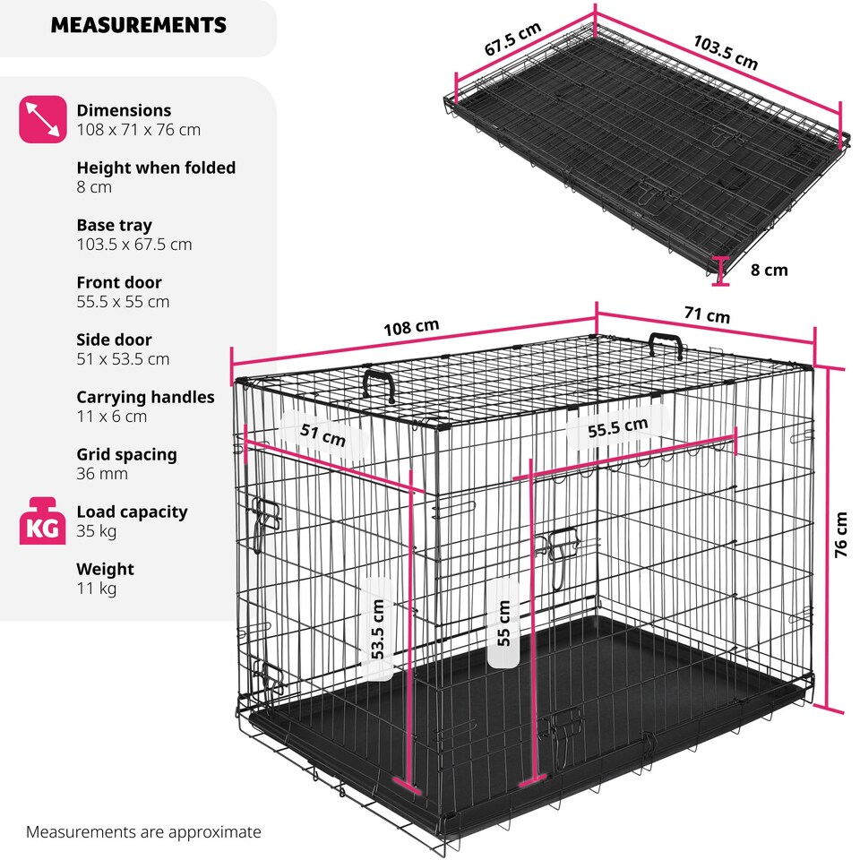 image 1 of Dog Crate Luna - foldable, robust steel mesh, double locked doors - 71x108x76cm