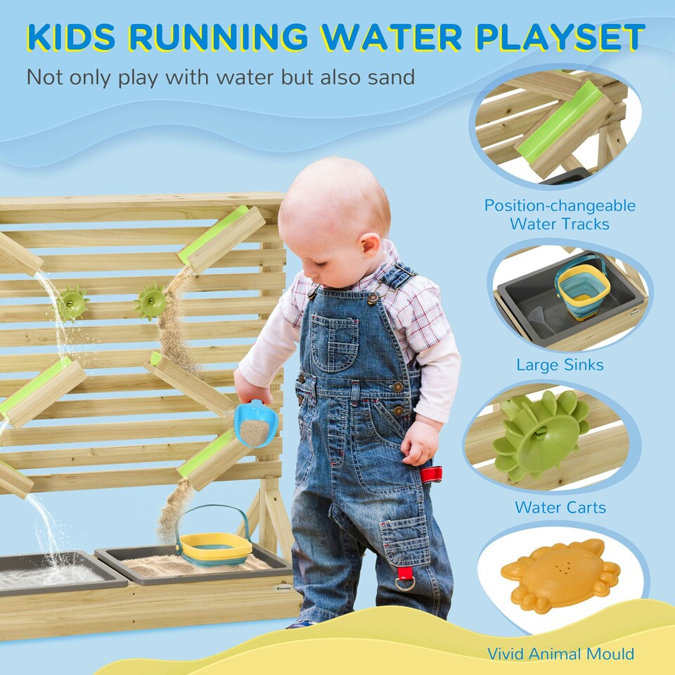 image 1 of Outsunny Kids Running Water Playset w/ Sink Toys, Water Carts, Tracks