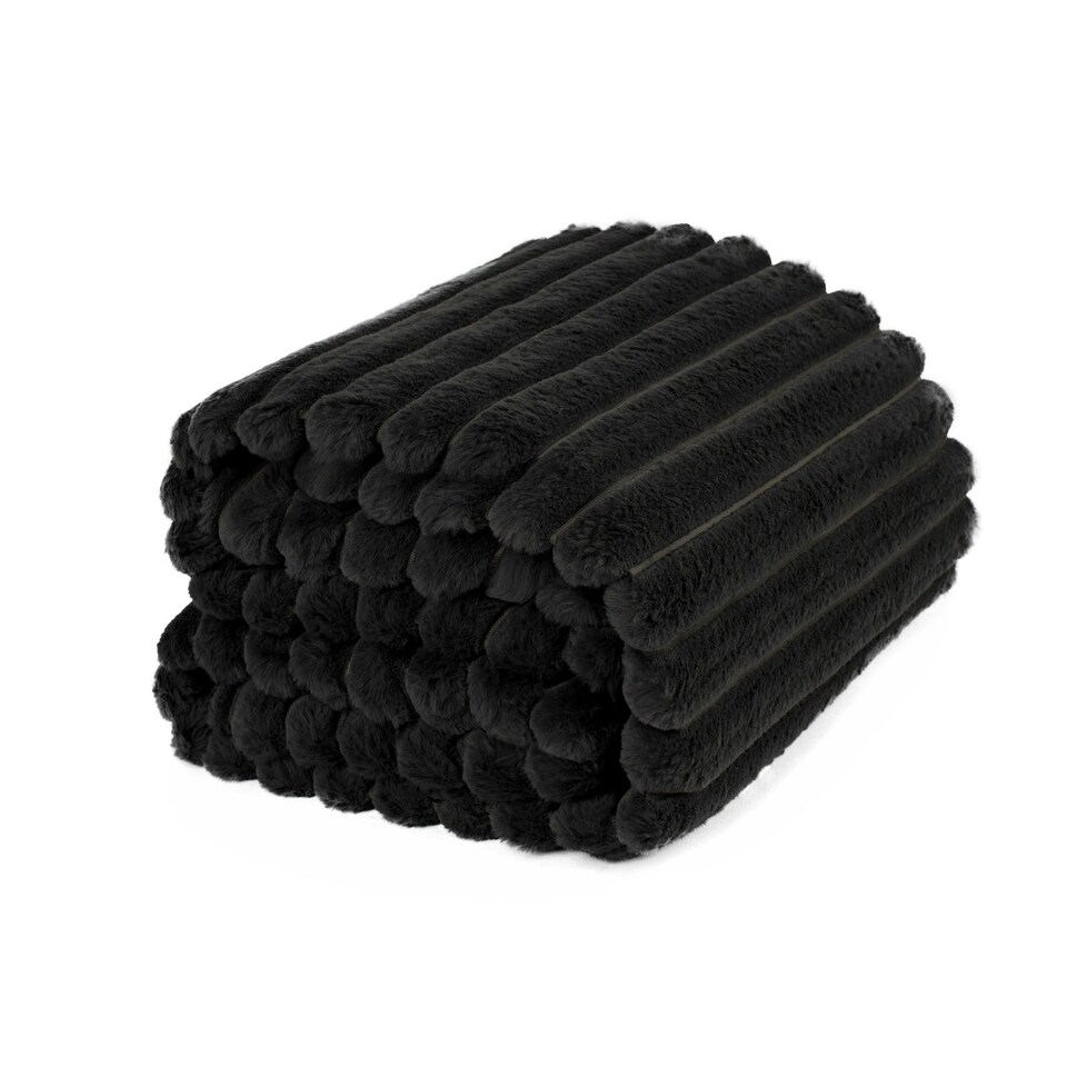 image 1 of OHS Faux Fur Rib Fleece Blanket, 125x150cm - Black